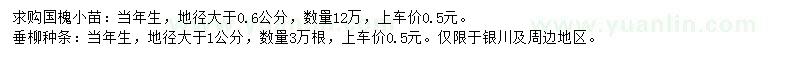求購(gòu)地徑大于0.6公分國(guó)槐小苗、地徑大于1公分垂柳種條