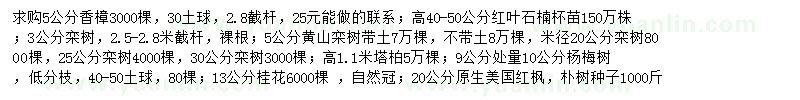 求購香樟、紅葉石楠杯小苗、欒樹等
