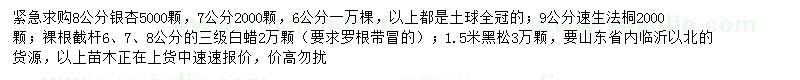 求購銀杏、速生法桐、白蠟等
