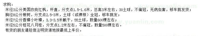 求購美國紅楓、楸樹、小葉樟等