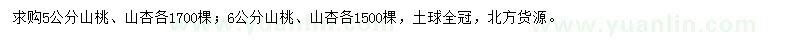求購(gòu)5、6公分山桃、山杏