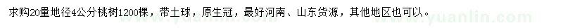求購20量地徑4公分桃樹