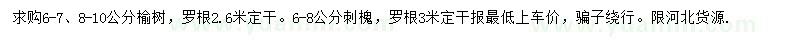求購6-7、8-10公分榆樹、6-8公分刺槐