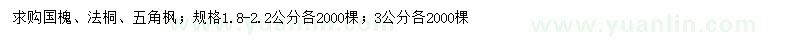 求購國槐、法桐、五角楓