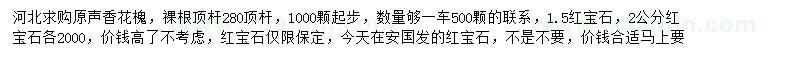 求購8公分香花槐、1.5、2公分紅寶石