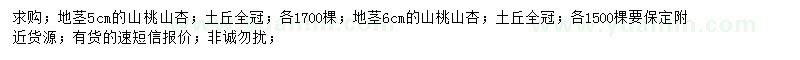 求購(gòu)5、6公分山杏、山桃