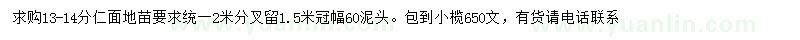 求購13-14公分仁面地苗