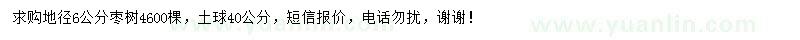 求購地徑6公分棗樹