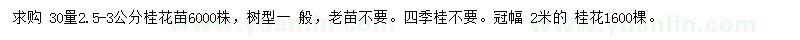 求購30處量2.5-3公分桂花小苗、高2米桂花