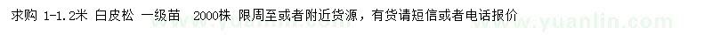 求購1-1.2米白皮松