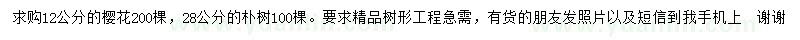 求購(gòu)12公分櫻花、,28公分樸樹(shù)