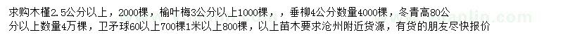 求購木槿、榆葉梅、垂柳等