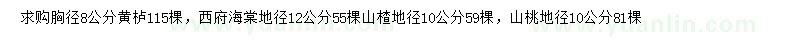 求購黃櫨、西府海棠、山楂等
