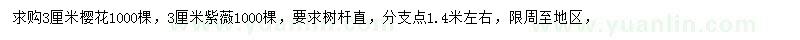 求購(gòu)3公分櫻花、紫薇