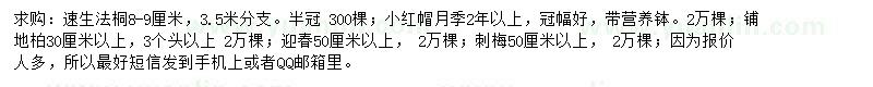求購速生法桐、月季、鋪地柏等