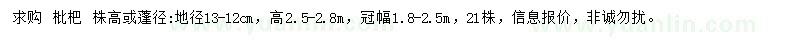 求購地徑13-12公分枇杷樹