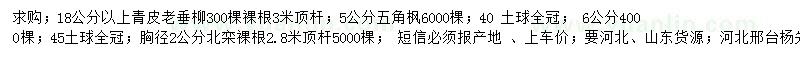 求購青皮垂柳、五角楓、北欒