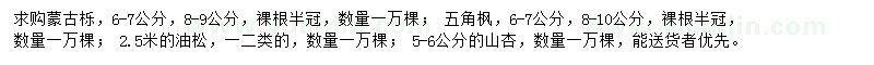 求購蒙古櫟、五角楓、油松等
