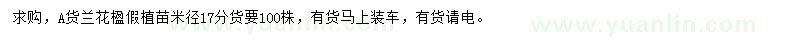 求購(gòu)米徑17公分藍(lán)花楹