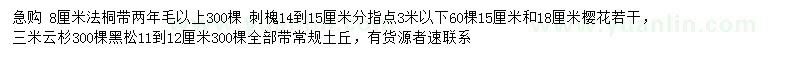 求購法桐、刺槐、櫻花等