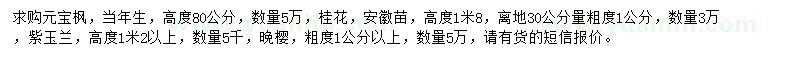 求購元寶楓、桂花、紫玉蘭等