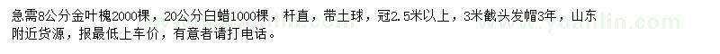 求購(gòu)8公分金葉槐、20公分白蠟