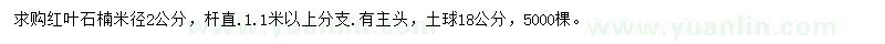 求購米徑2公分紅葉石楠