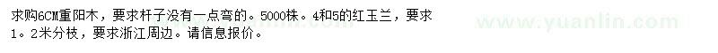求購6公分重陽木、4、5公分紅玉蘭