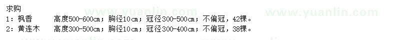 求購胸徑10公分楓香、10公分黃連木