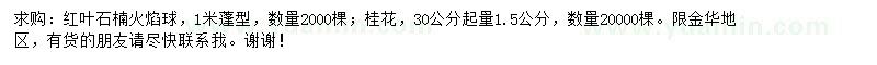 求購紅葉石楠火焰球、1.5公分桂花