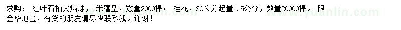 求購蓬徑1米紅葉石楠火焰球、30公分起量1.5公分桂花