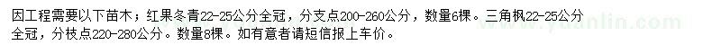 求購22-25公分全冠紅果冬青、三角楓8棵