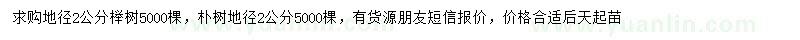 求購地徑2公分櫸樹、樸樹