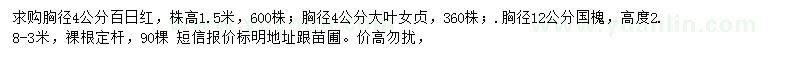 求購(gòu)百日紅、大葉女貞、國(guó)槐