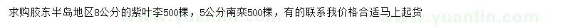 求購8公分紫葉李、5公分南欒