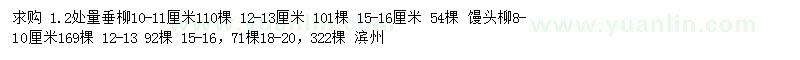 求購10-11、12-13-15-16公分垂柳、8-10、12-13、15-16、18-20公分饅頭柳