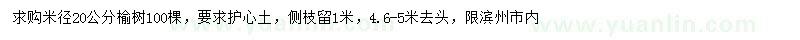 求購米徑20公分榆樹