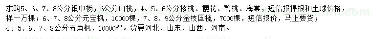 求購銀中楊、山桃、碧桃等
