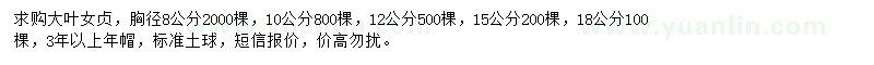求購8、10、12、15、18公分大葉女貞