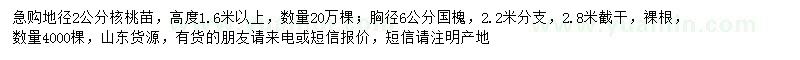 求購地徑2公分核桃苗、胸徑6公分國槐