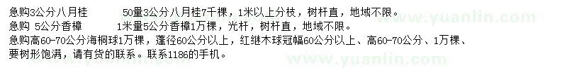 求購八月桂、香樟、海桐球等