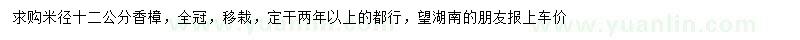 求購米徑12公分香樟