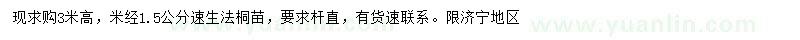 求購高3米速生法桐