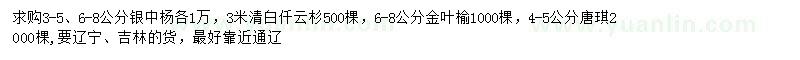求購銀中楊、云杉、金葉榆等