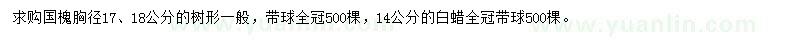 求購(gòu)胸徑17、18公分國(guó)槐、14公分白蠟