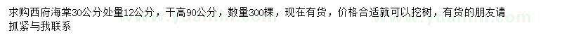 求購30公分處量12公分西府海棠