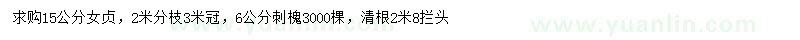 求購15公分女貞、6公分刺槐