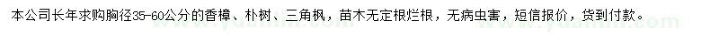 求購香樟、樸樹、三角楓