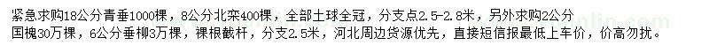 求購青垂、北欒、國槐等