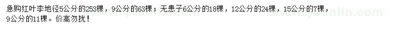 求購地徑5、9公分紅葉李、6、9、12、15公分無患子